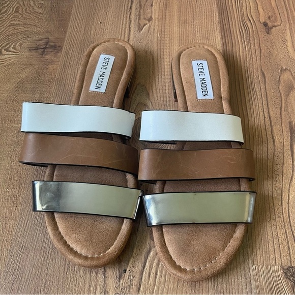 Steve Madden Tuzzo sandal woman size 8 summer slip on triple color block straps - Picture 11 of 12